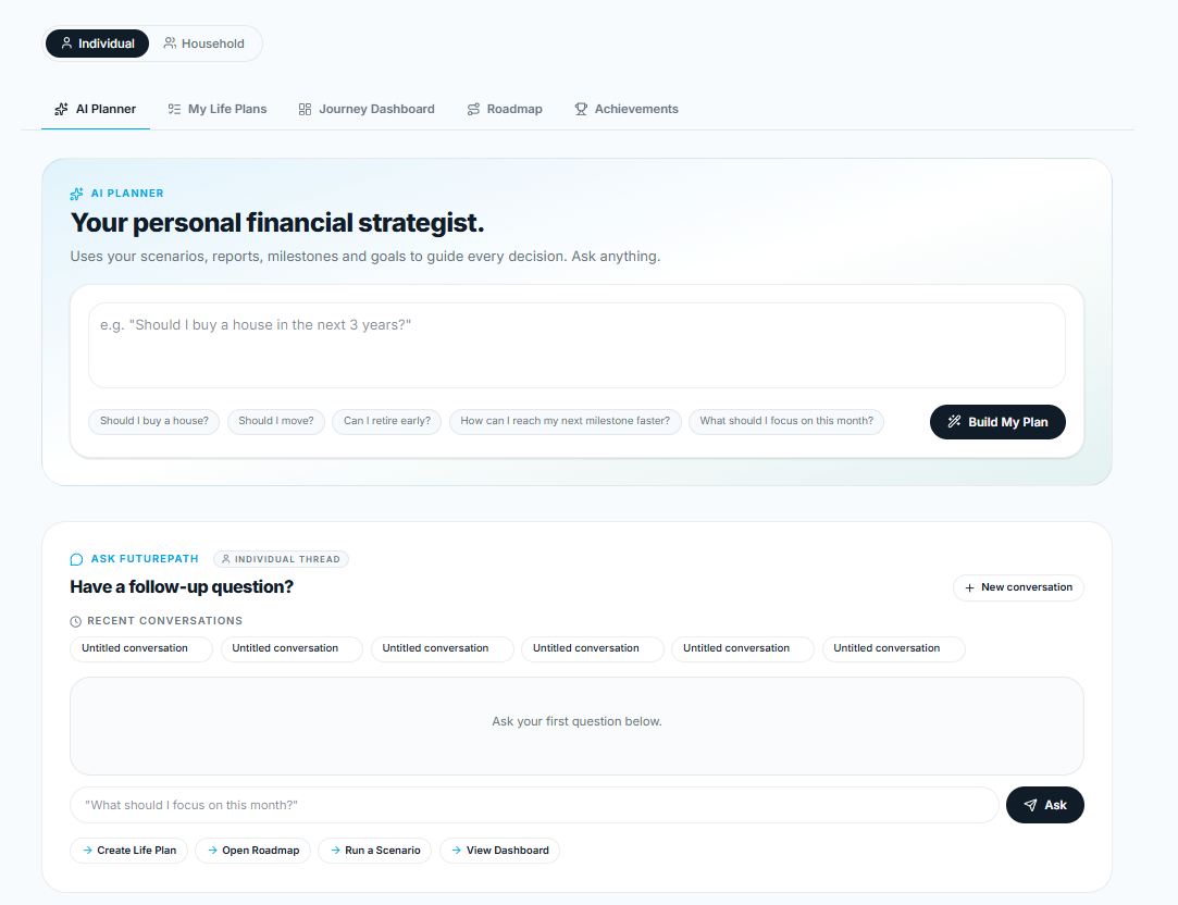 AI Planner interface with suggested prompts and follow-up conversation
